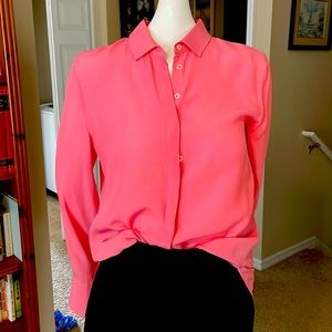 0039 ITALY Pink Silk Long Sleeve Button Down Shirt Blouse Shirt Tail Hem XS